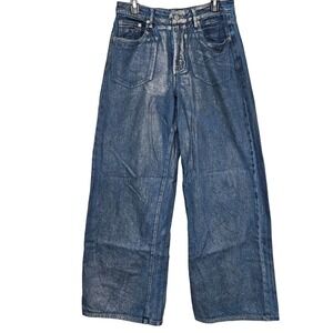 Forever 21 Premium‎ Metallic High Rise Wide Leg Jeans Size 28 90s Style Skater